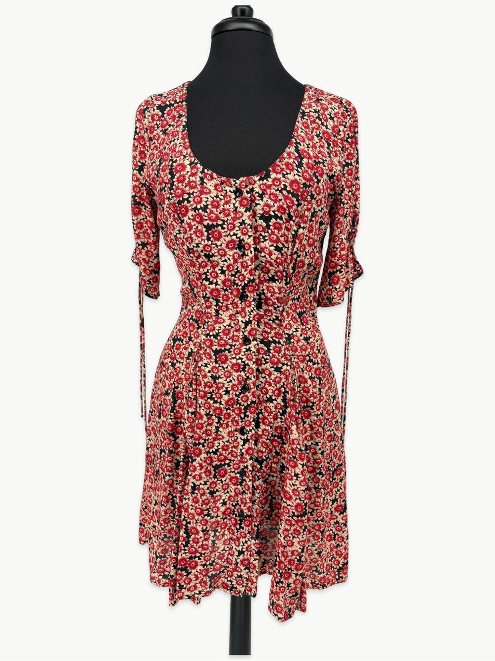 Free People Laced Up Mini Dress Black Combo Floral NWT Medium Pockets